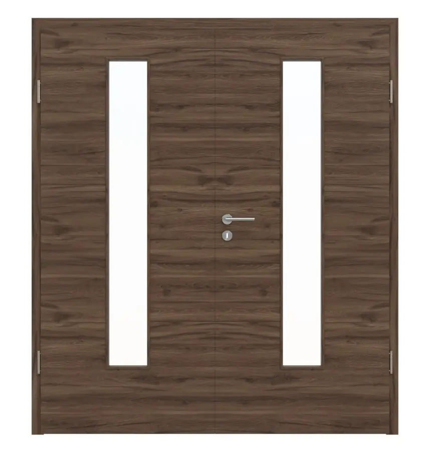 HÖRMANN drzwi 2-skrzydłowe dąb alpejski wzdłuż Duradecor ProLine z przeszkleniem LA 24 na środku z ościeżnicą