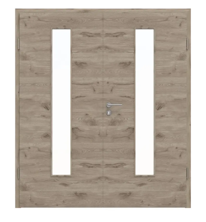 HÖRMANN drzwi dwuskrzydłowe Nordeiche wzdłuż Duradecor ProLine z przeszkleniem LA 24 na środku z ościeżnicą