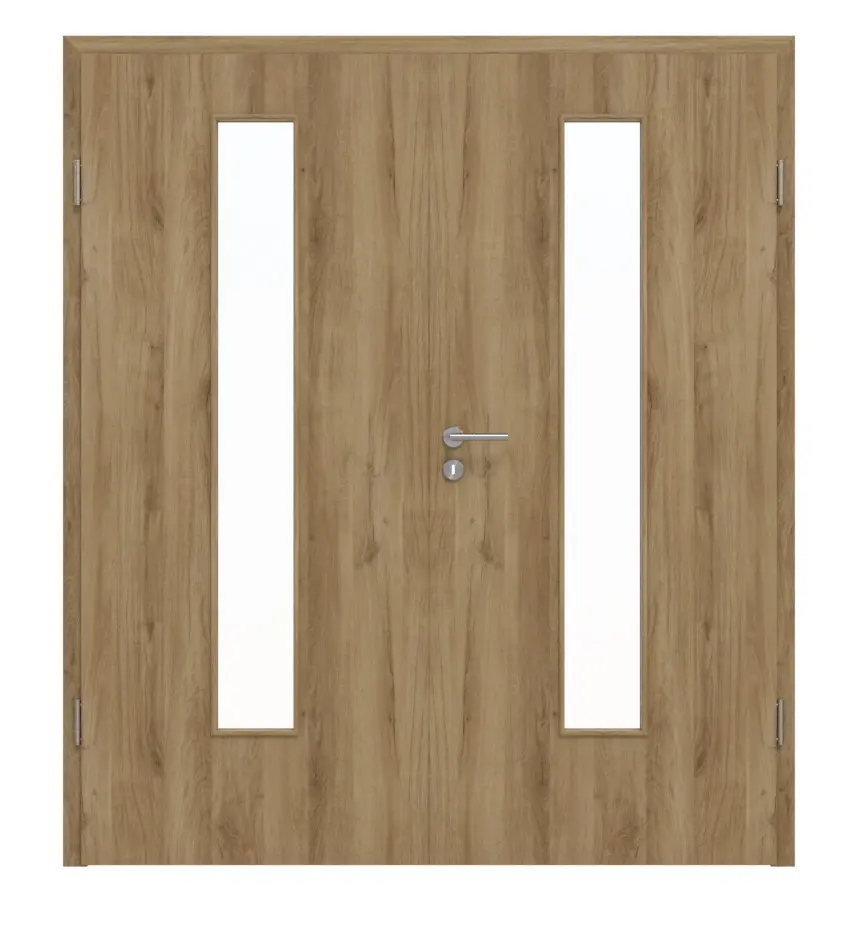 HÖRMANN drzwi dwuskrzydłowe dąb naturalny Duradecor ProLine z przeszkleniem LA 24 na środku z ościeżnicą