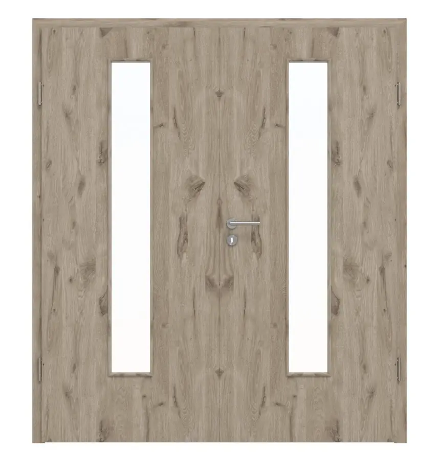 HÖRMANN drzwi dwuskrzydłowe Nordeiche Duradecor ProLine z przeszkleniem LA 24 na środku z ościeżnicą