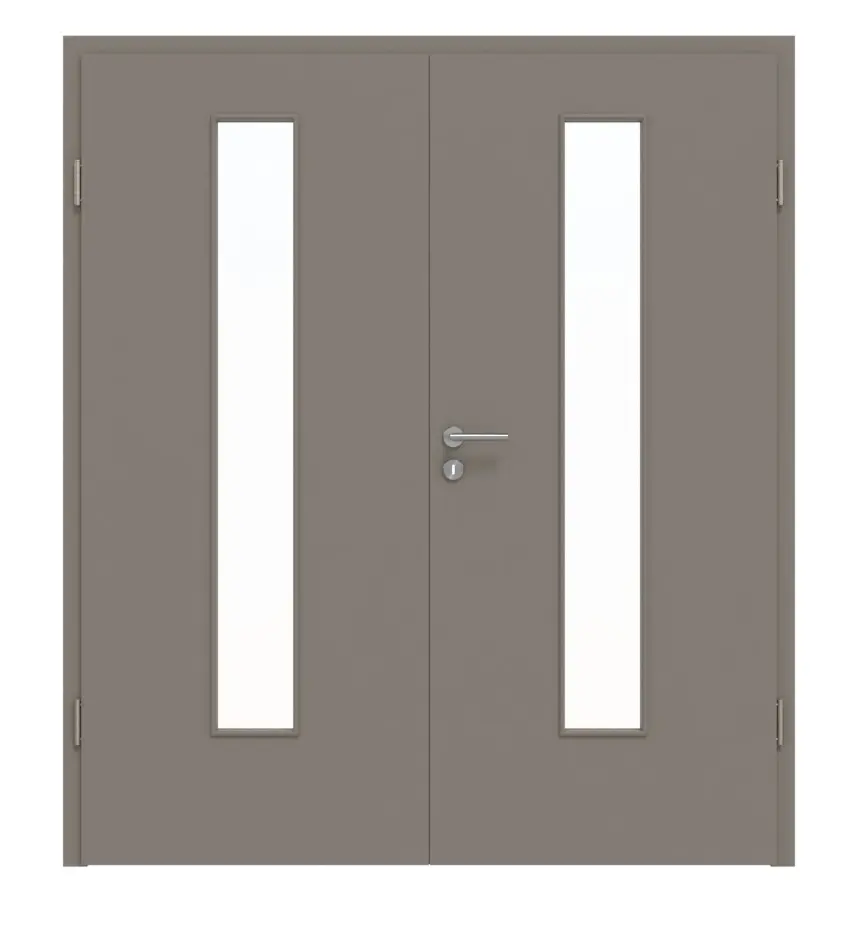 HÖRMANN Drzwi dwuskrzydłowe taupe RAL 7048 lakier ProLine z przeszkleniem LA-24 centralnie z ościeżnicą