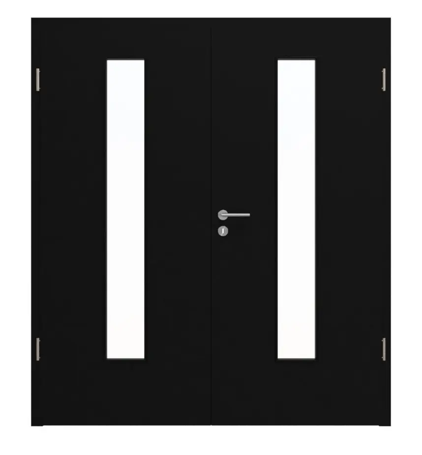 HÖRMANN Drzwi dwuskrzydłowe czarne RAL 9005 lakier ProLine z przeszkleniem LA-24 z ościeżnicą