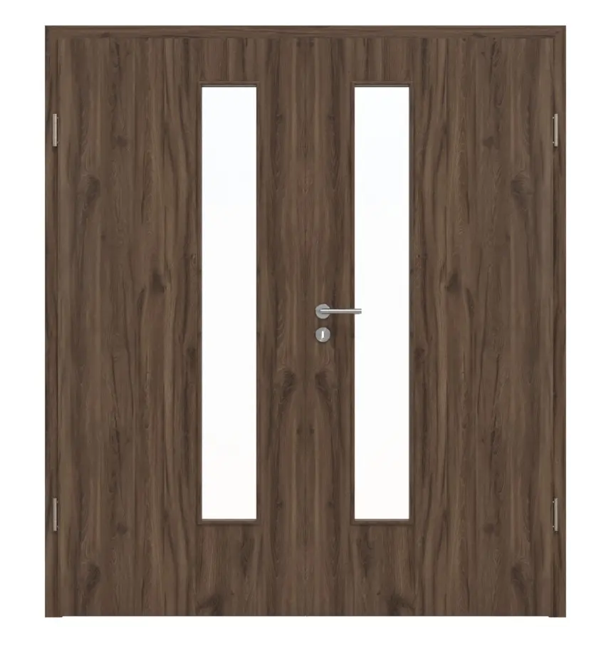 HÖRMANN drzwi dwuskrzydłowe Alpineiche Duradecor ProLine z przeszkleniem LA 24 od strony zamka z ościeżnicą