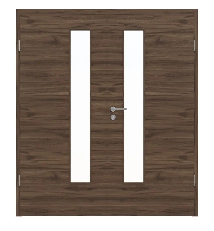 HÖRMANN drzwi dwuskrzydłowe Alpineiche wzdłuż Duradecor ProLine z przeszkleniem LA 24 od strony zamka z ościeżnicą