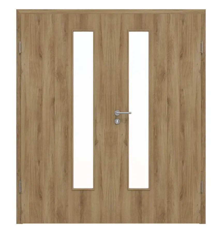 HÖRMANN drzwi dwuskrzydłowe dąb naturalny Duradecor ProLine z przeszkleniem LA 24 od strony zamka z ościeżnicą