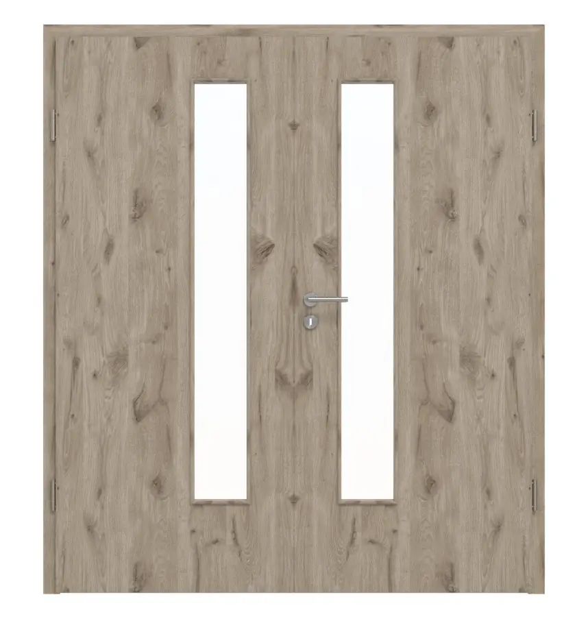 HÖRMANN drzwi dwuskrzydłowe Nordeiche Duradecor ProLine z przeszkleniem LA 24 od strony zamka z ościeżnicą