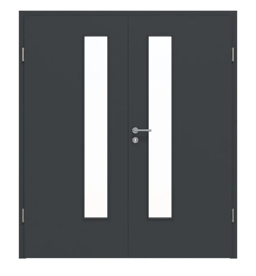HÖRMANN Drzwi dwuskrzydłowe ProLine, lakier antracyt, z przeszkleniem LA-24 po stronie zamka, z ościeżnicą