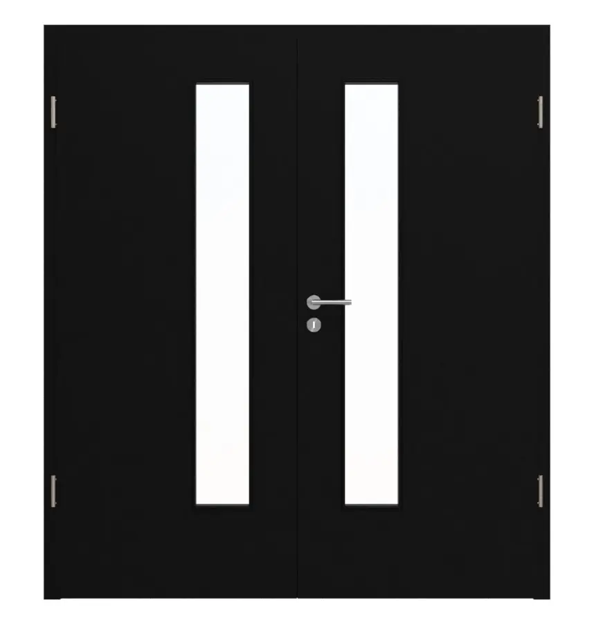 Widok frontowy drzwi dwuskrzydłowych LA-24 od strony zamka BaseLine czarny lakier RAL 9005 z ościeżnicą - Hörmann