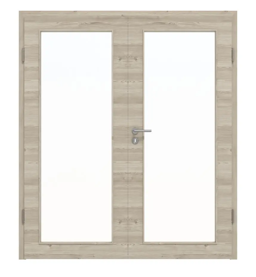 HÖRMANN drzwi 2-skrzydłowe szczotkowane modrzew jasny wzdłuż Duradecor ProLine z przeszkleniem LA 27 z ościeżnicą