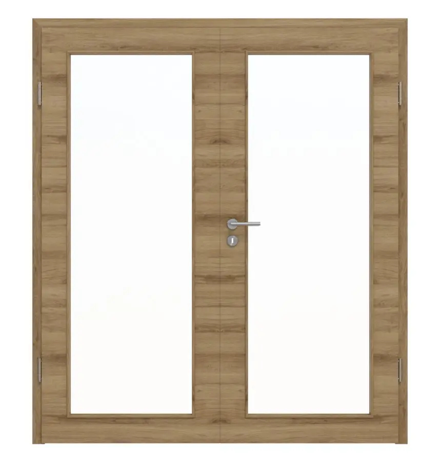 HÖRMANN drzwi 2-skrzydłowe dąb naturalny wzdłuż Duradecor ProLine z przeszkleniem LA 27 z ościeżnicą