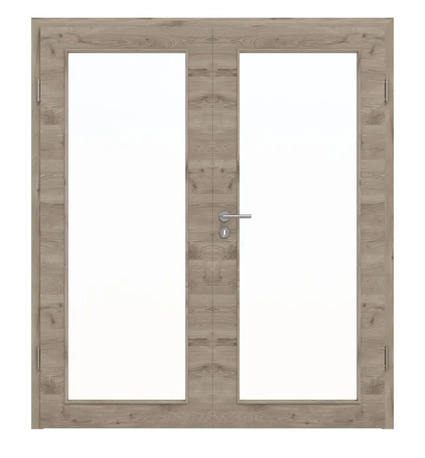 HÖRMANN drzwi dwuskrzydłowe dąb północny wzdłuż Duradecor ProLine z przeszkleniem LA 27 z ościeżnicą