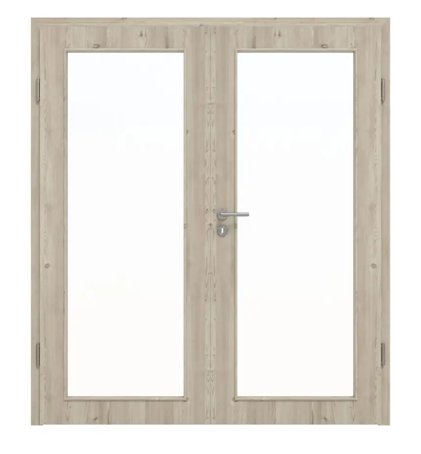 HÖRMANN drzwi 2-skrzydłowe szczotkowane modrzew jasny Duradecor ProLine z przeszkleniem LA 27 z ościeżnicą