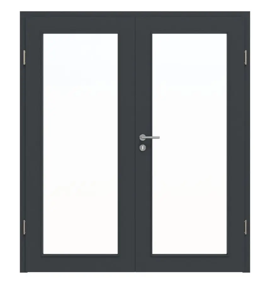 HÖRMANN drzwi dwuskrzydłowe szary antracytowy lakier ProLine z przeszkleniem LA-27 i ościeżnicą