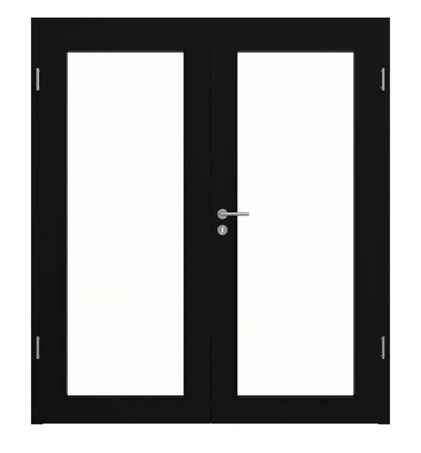 HÖRMANN Drzwi dwuskrzydłowe czarne RAL 9005 lakier ProLine z przeszkleniem LA-27 z ościeżnicą