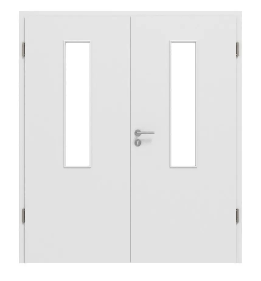 HÖRMANN drzwi dwuskrzydłowe biel baliowa Duradecor ProLine z przeszkleniem LA 4 pośrodku z ościeżnicą
