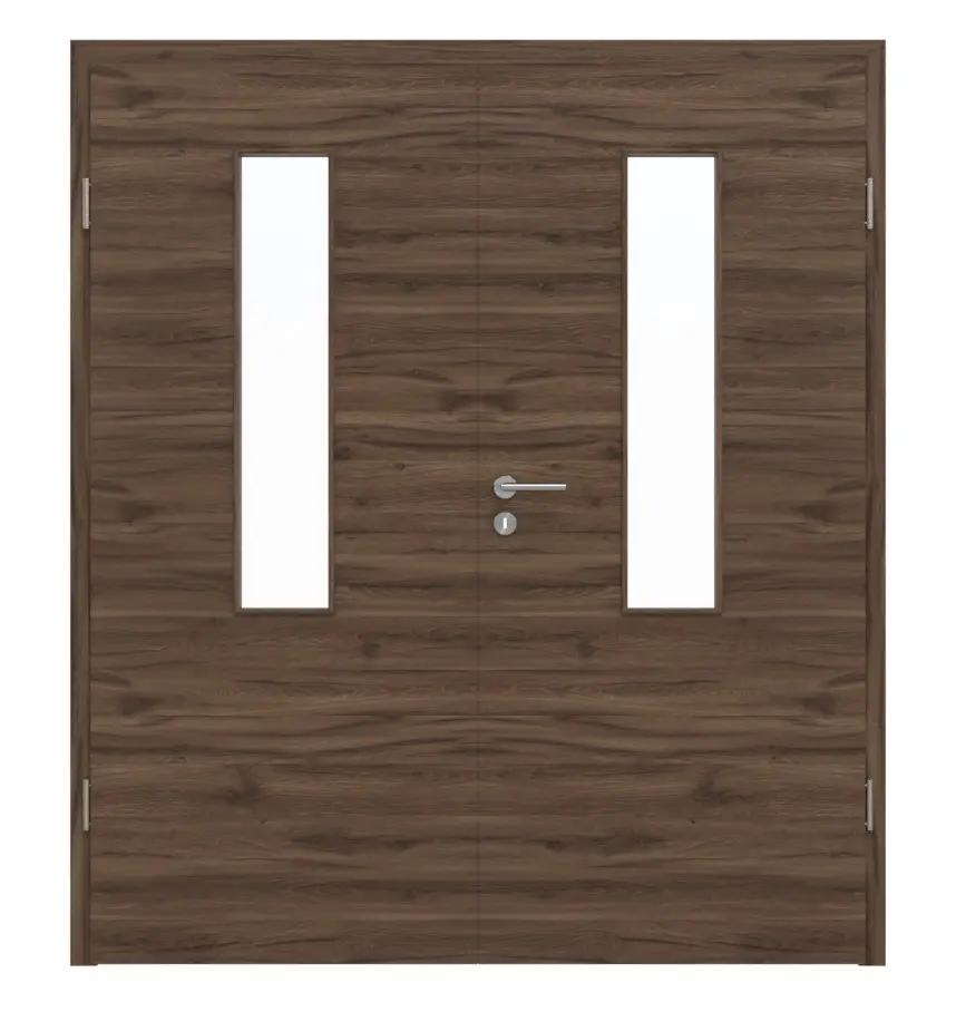 HÖRMANN drzwi dwuskrzydłowe Alpineiche wzdłuż Duradecor ProLine z przeszkleniem 4 LA na środku z ościeżnicą