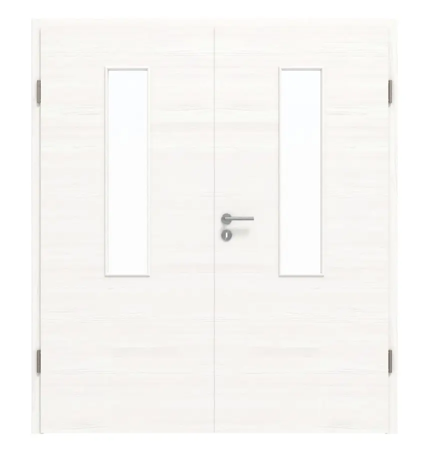 HÖRMANN drzwi dwuskrzydłowe biel szczotkowana wzdłuż Duradecor ProLine z przeszkleniem 4 LA na środku z ościeżnicą