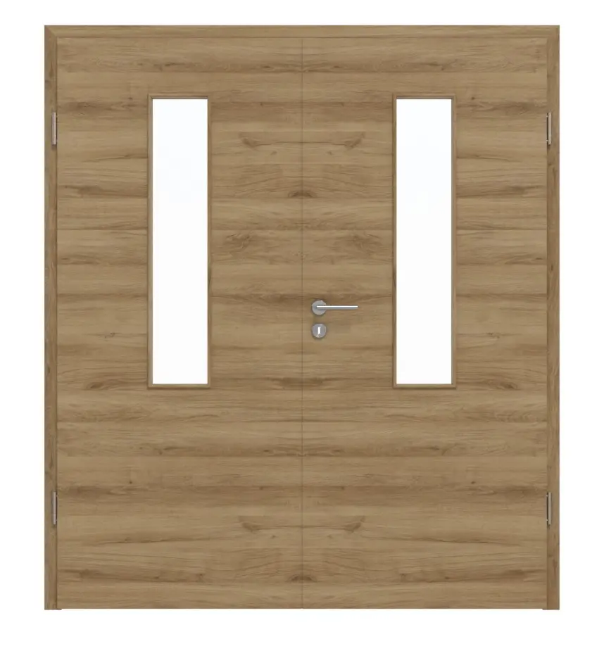 HÖRMANN drzwi 2-skrzydłowe dąb naturalny wzdłuż Duradecor ProLine z przeszkleniem 4 LA na środku z ościeżnicą