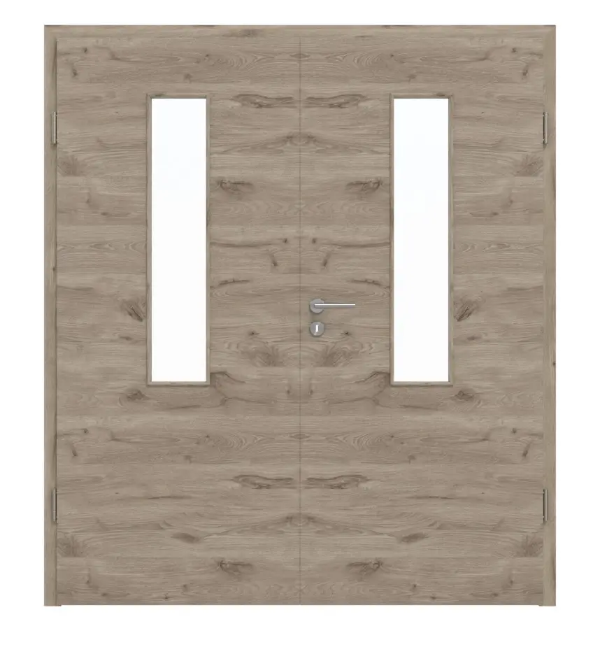 HÖRMANN drzwi dwuskrzydłowe Nordeiche wzdłuż Duradecor ProLine z przeszkleniem 4 LA na środku z ościeżnicą