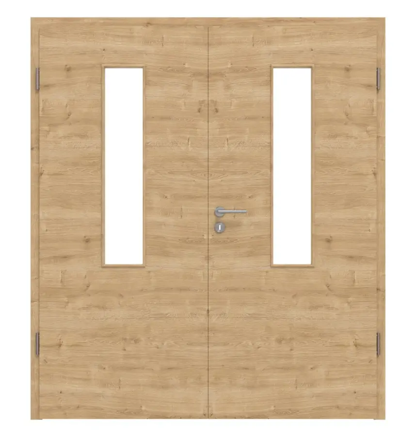 Widok frontowy dąb sękaty wzdłuż 4 LA na środku Basic Durat drzwi dwuskrzydłowe z ościeżnicą - Huga