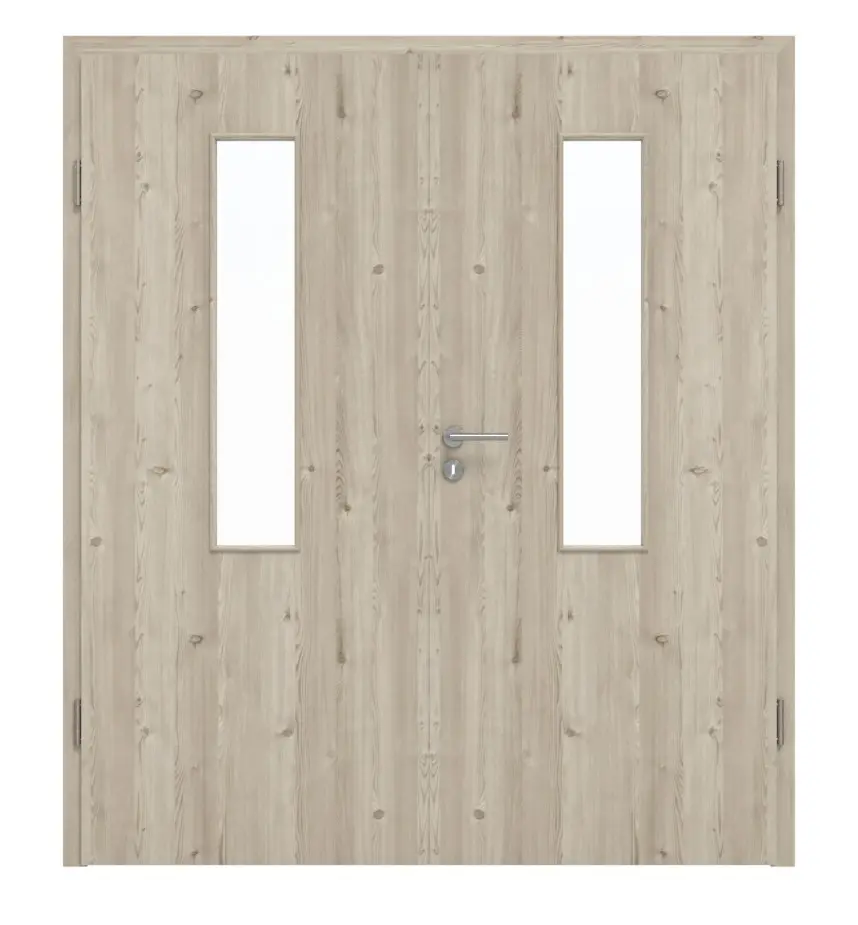 HÖRMANN drzwi 2-skrzydłowe szczotkowane modrzew jasny Duradecor ProLine z przeszkleniem 4 LA na środku z ościeżnicą