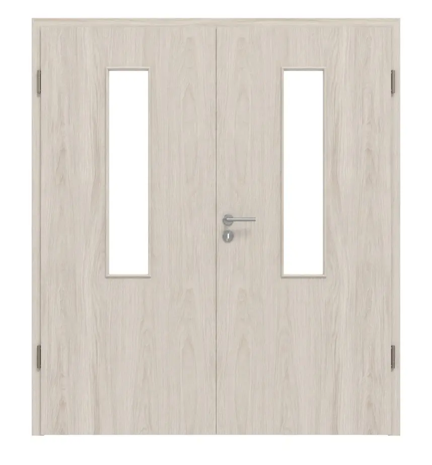 Widok frontowy: dąb lakierowany, 4 LA na środku, Basic Durat, drzwi dwuskrzydłowe z ościeżnicą - Huga