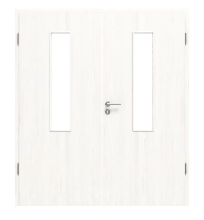 Widok frontowy biel pino LA 4 na środku Basic Durat drzwi dwuskrzydłowe z ościeżnicą - Huga