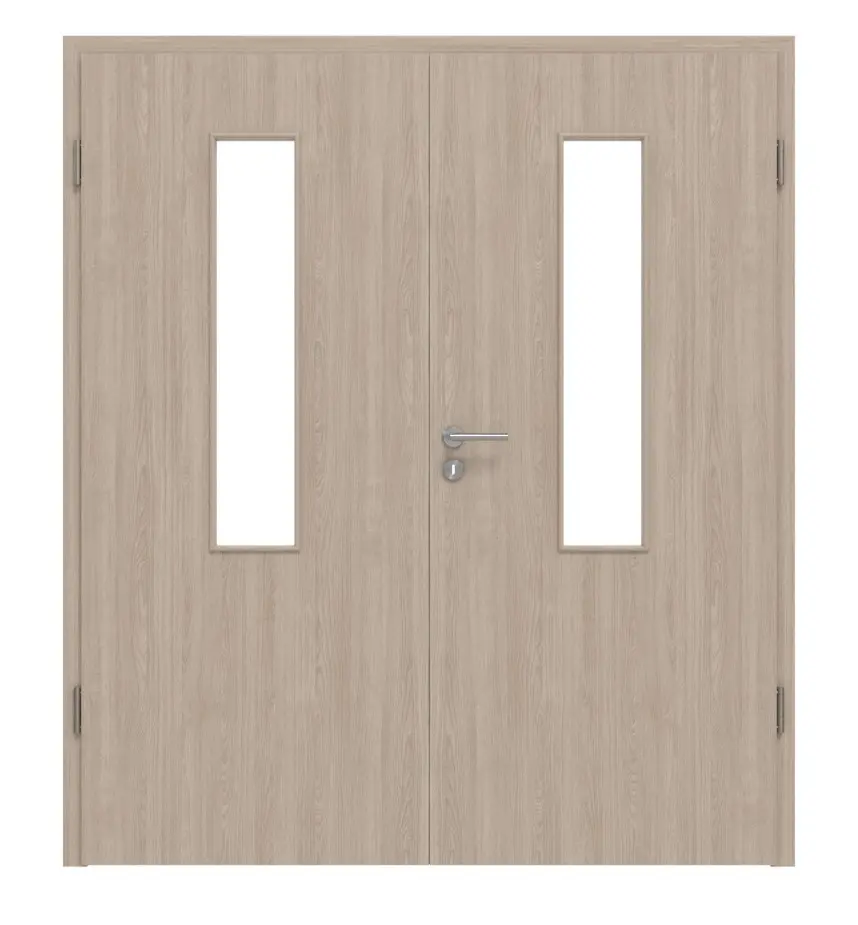 Widok frontowy dąb szary 4 LA na środku Basic Durat drzwi dwuskrzydłowe z ościeżnicą - Huga