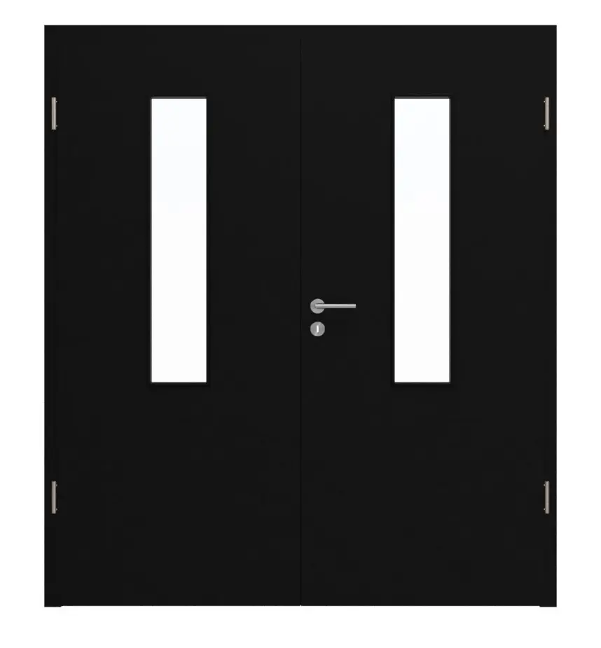 Widok frontowy drzwi dwuskrzydłowych LA-4 BaseLine czarny lakier RAL 9005 z ościeżnicą - Hörmann