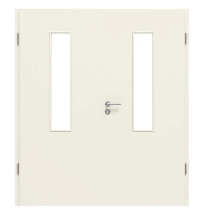 Widok frontowy biały podobny do RAL 9010 4 LA na środku Basic lakierowane drzwi dwuskrzydłowe z ościeżnicą - Huga