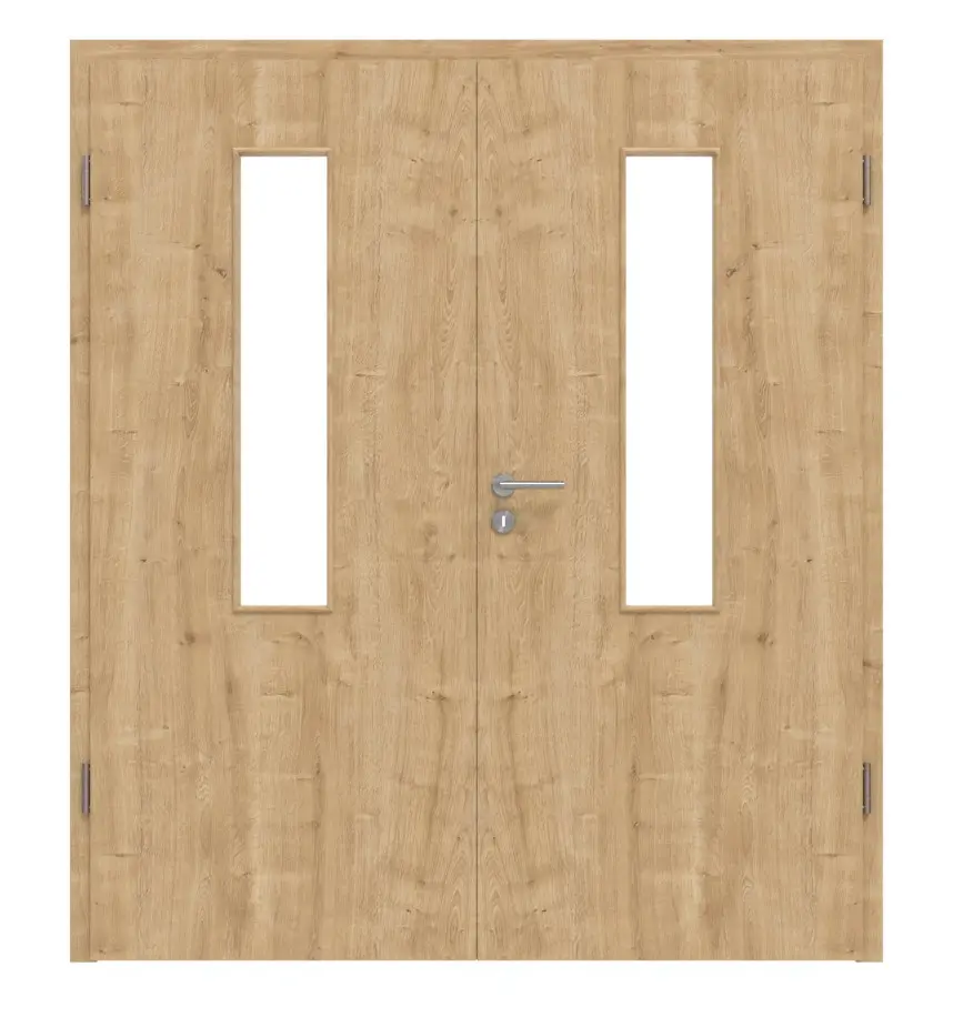 Widok frontowy dąb sękaty 4 LA na środku Basic Durat drzwi dwuskrzydłowe z ościeżnicą - Huga