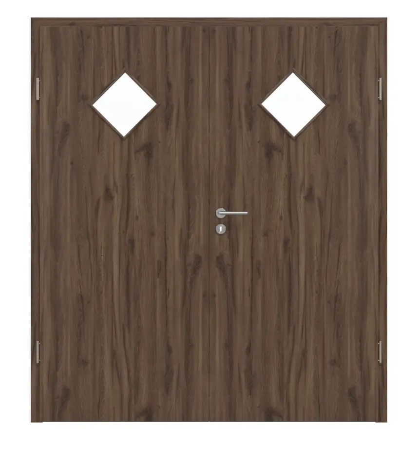 HÖRMANN drzwi dwuskrzydłowe dąb alpejski Duradecor ProLine z przeszkleniem LA 6 romb z ościeżnicą