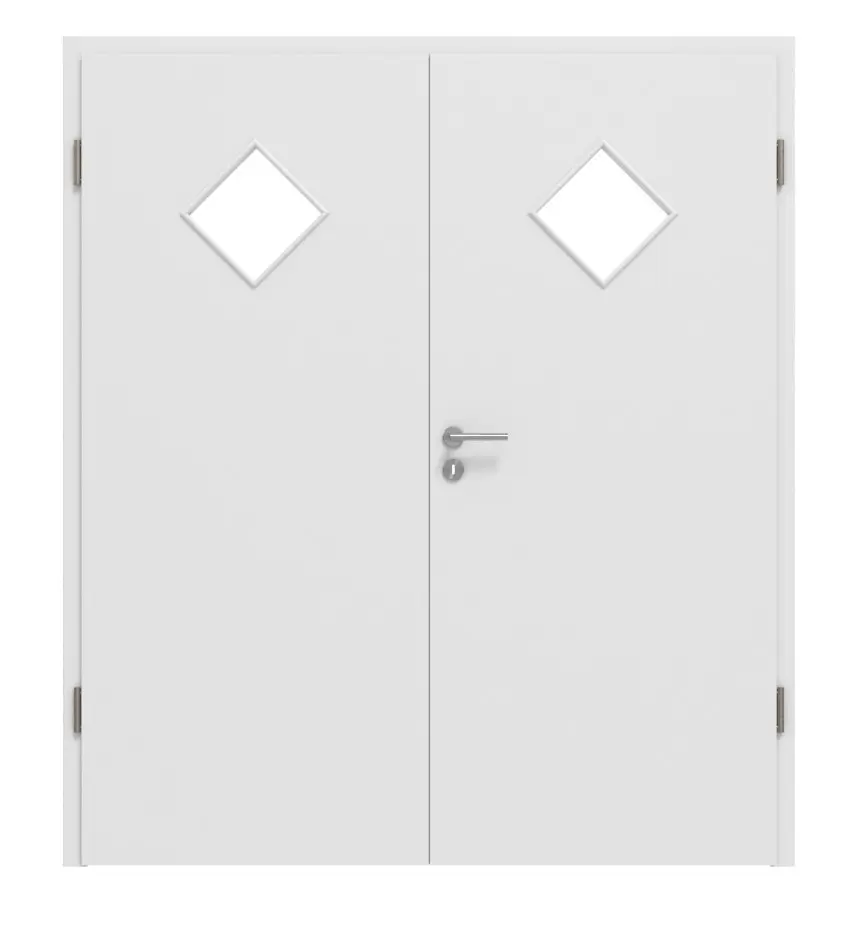 HÖRMANN drzwi dwuskrzydłowe biel baliowa Duradecor ProLine z przeszkleniem LA 6 romb z ościeżnicą