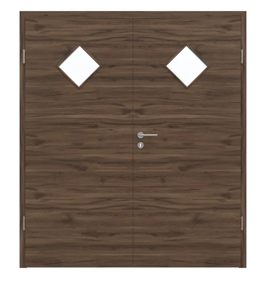 HÖRMANN drzwi 2-skrzydłowe dąb alpejski wzdłuż Duradecor ProLine z przeszkleniem LA 6 karo z ościeżnicą