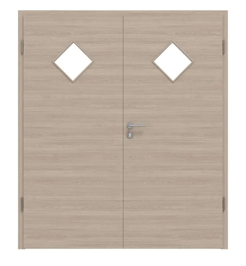 HÖRMANN Drzwi dwuskrzydłowe, dąb szary, układ poprzeczny, Duradecor ProLine, z przeszkleniem LA 6 romb z ościeżnicą