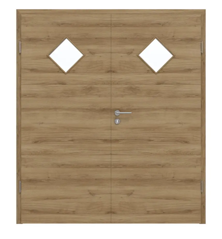 HÖRMANN drzwi 2-skrzydłowe dąb naturalny wzdłuż Duradecor ProLine z przeszkleniem LA 6 romb z ościeżnicą