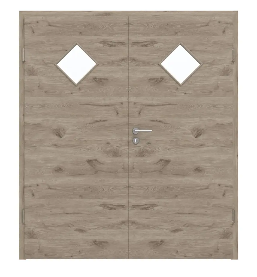 HÖRMANN drzwi 2-skrzydłowe Dąb północny wzdłuż Duradecor ProLine z przeszkleniem LA 6 karo z ościeżnicą