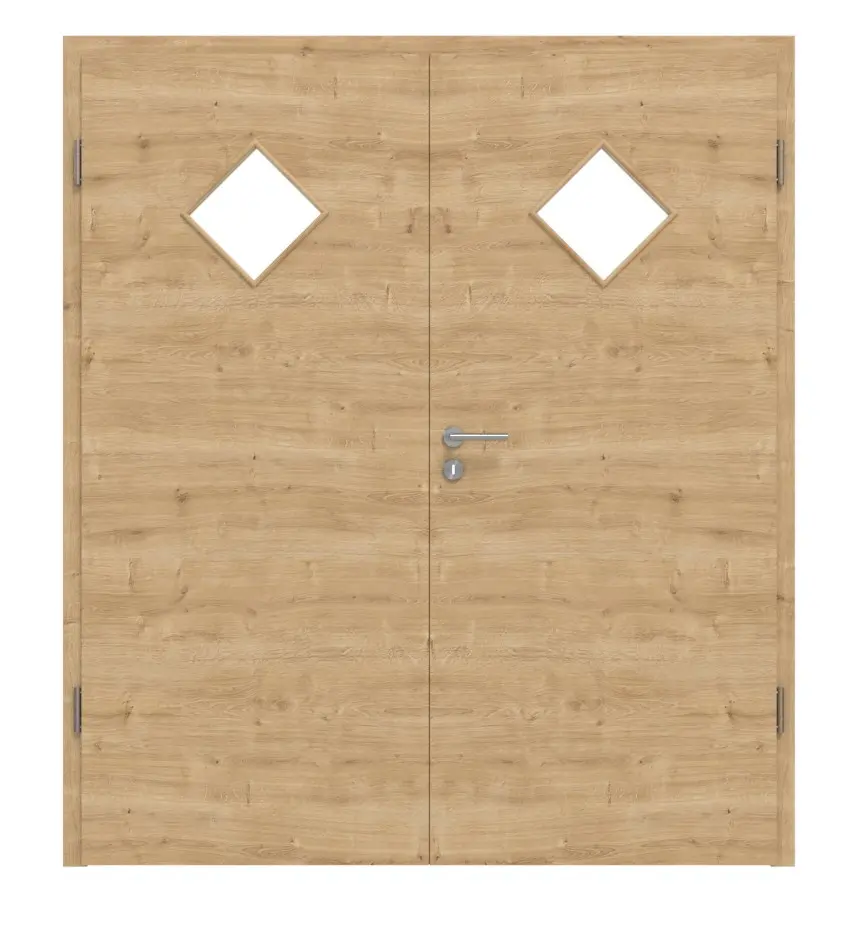 HÖRMANN drzwi dwuskrzydłowe dąb dziki wzdłuż Duradecor ProLine z przeszkleniem LA 6 romb z ościeżnicą