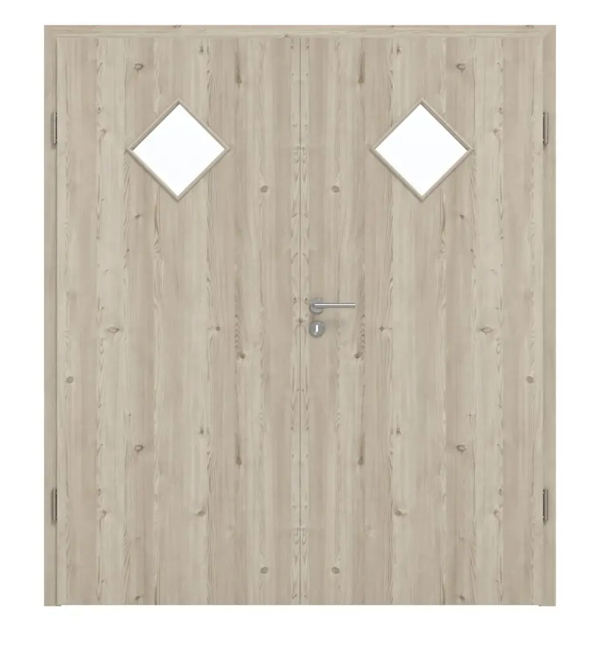 HÖRMANN drzwi dwuskrzydłowe szczotkowany modrzew jasny Duradecor ProLine z przeszkleniem LA 6 romb z ościeżnicą