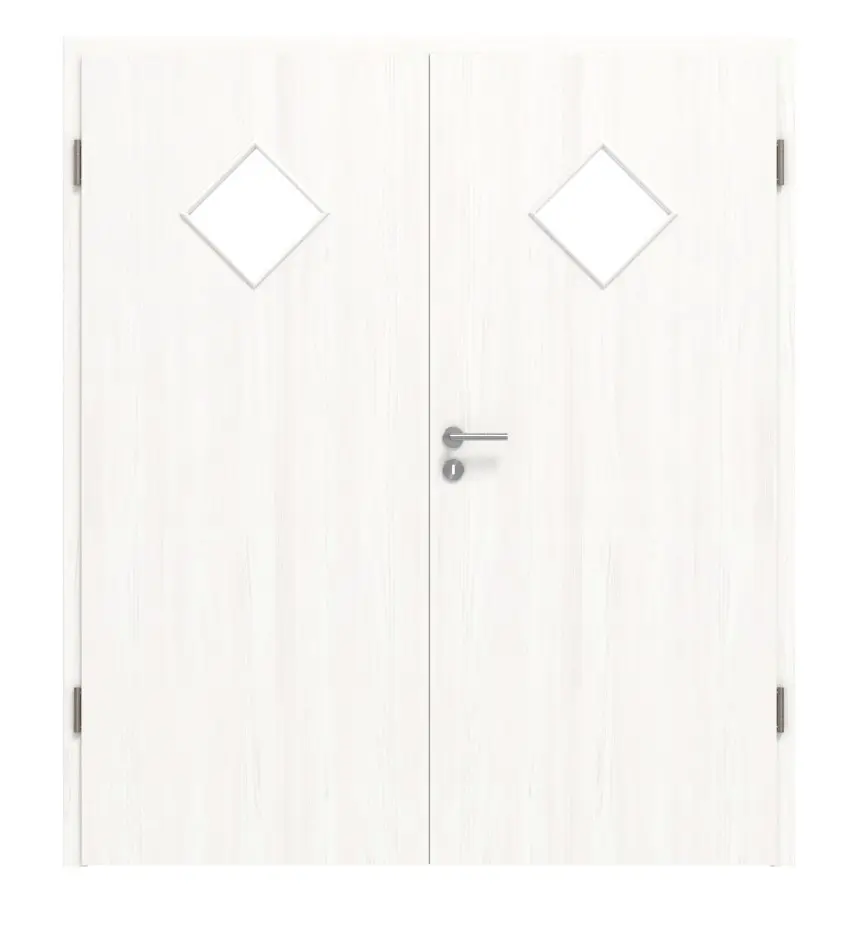 Widok frontowy drzwi dwuskrzydłowych biel pino LA 6 Raute Basic Durat z ościeżnicą - Huga