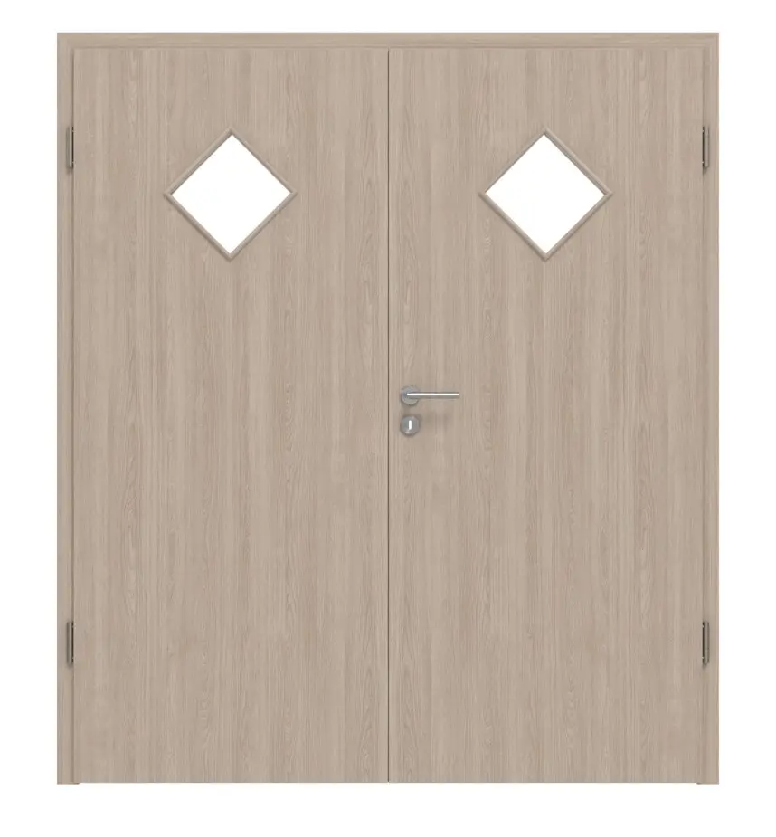 Widok frontowy: dąb szary LA 6 Raute Basic Durat, drzwi dwuskrzydłowe z ościeżnicą - Huga
