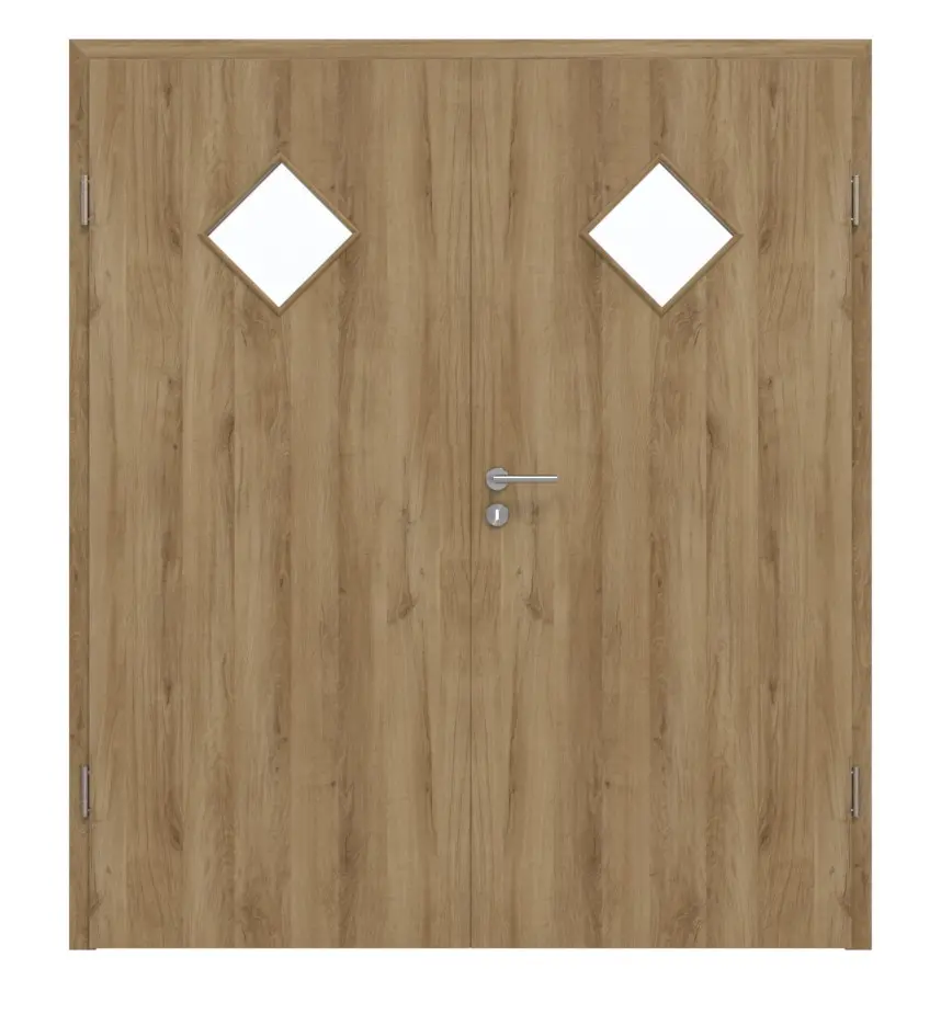 HÖRMANN drzwi dwuskrzydłowe Natureiche Duradecor ProLine z przeszkleniem LA 6 romb z ościeżnicą