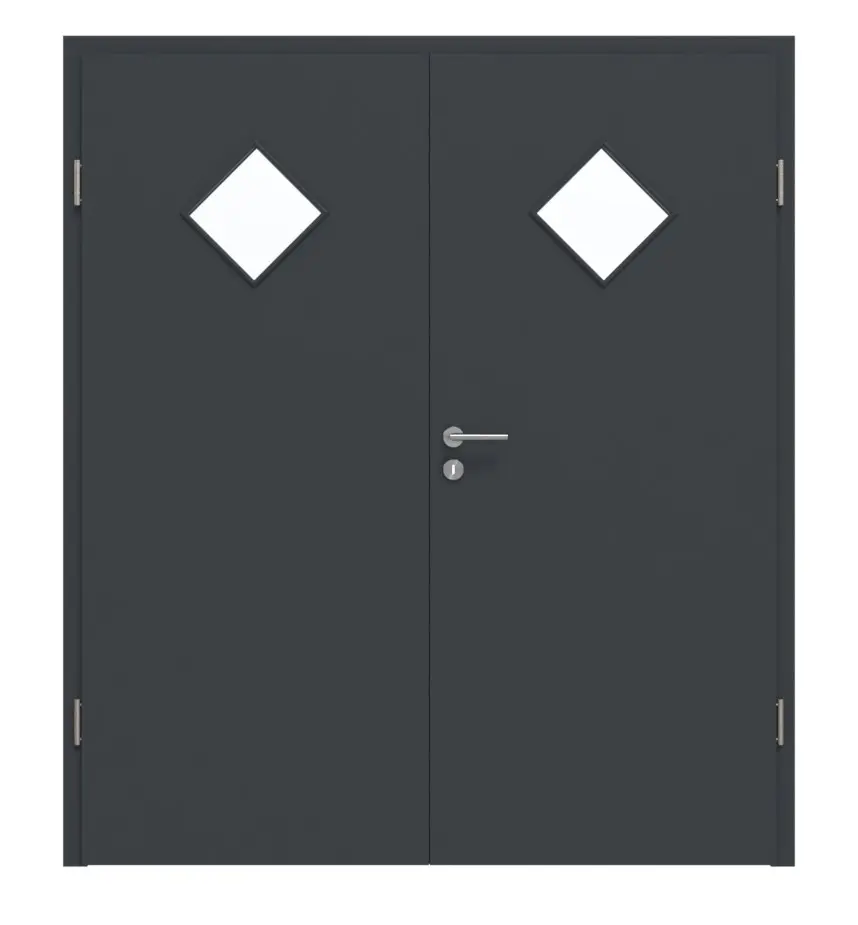 HÖRMANN drzwi dwuskrzydłowe szary antracytowy lakier ProLine z przeszkleniem LA-6 romb z ościeżnicą