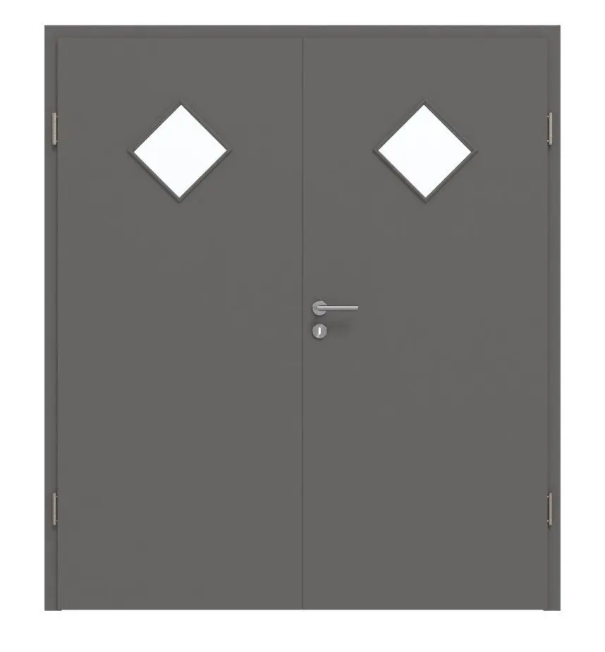 HÖRMANN Drzwi dwuskrzydłowe szary pył RAL 7037 lakier ProLine z przeszkleniem LA-6 romb z ościeżnicą