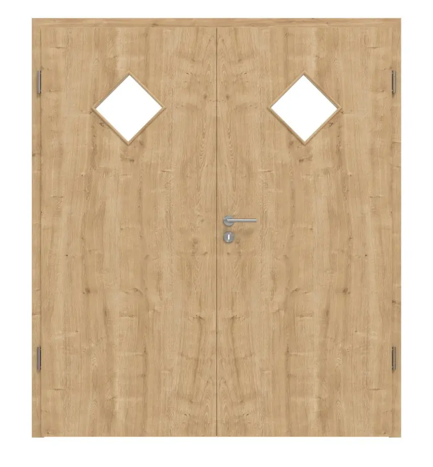 Widok frontowy dąb sękaty LA 6 Raute Basic Durat drzwi dwuskrzydłowe z ościeżnicą - Huga