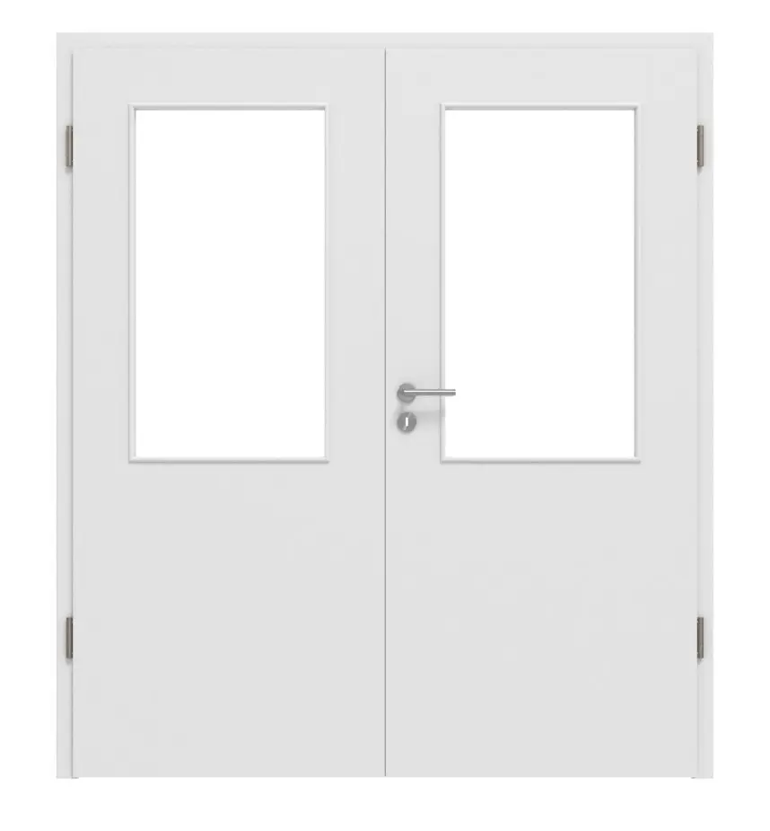 HÖRMANN Drzwi dwuskrzydłowe ProLine, biel Bali, Duradecor, z przeszkleniem LA 7 z ościeżnicą