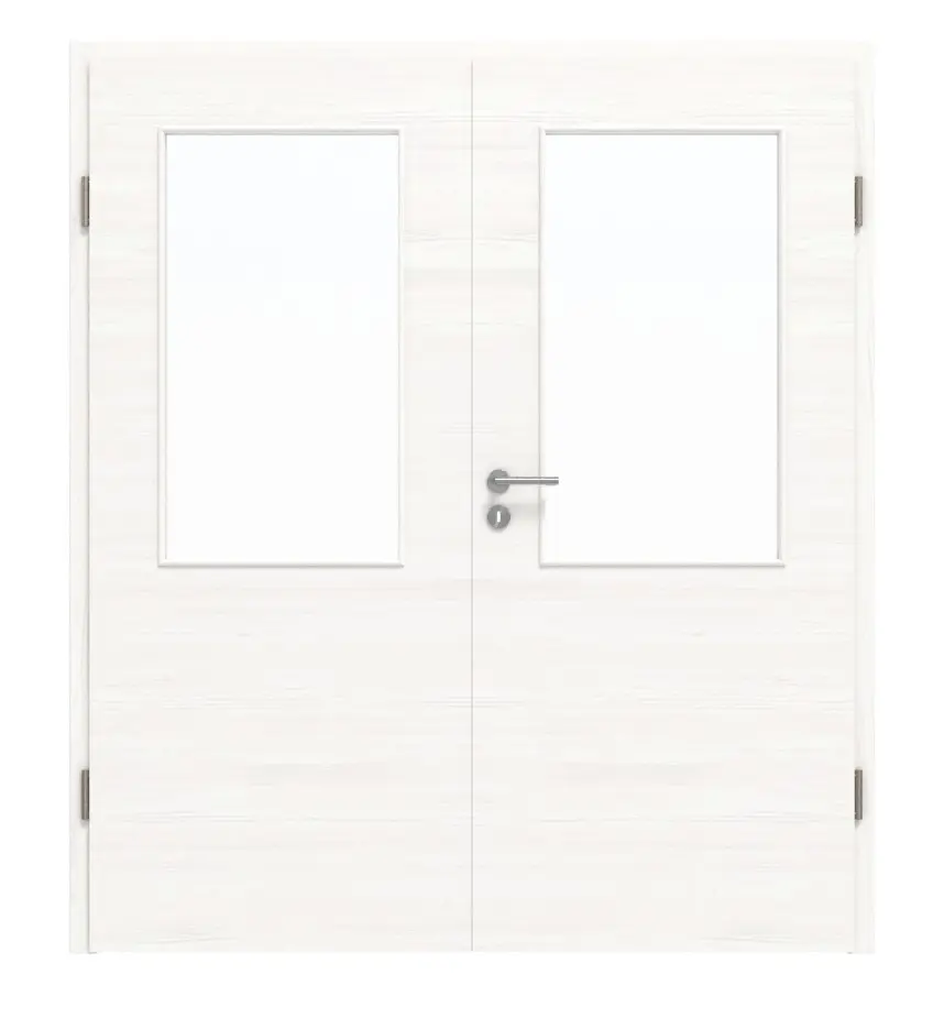 HÖRMANN drzwi dwuskrzydłowe biel szczotkowana wzdłuż Duradecor ProLine z przeszkleniem LA 7 z ościeżnicą
