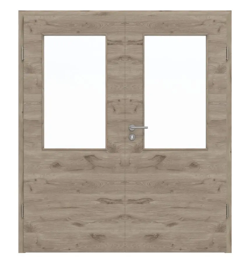 HÖRMANN drzwi dwuskrzydłowe dąb nordycki wzdłuż Duradecor ProLine z przeszkleniem LA 7 z ościeżnicą
