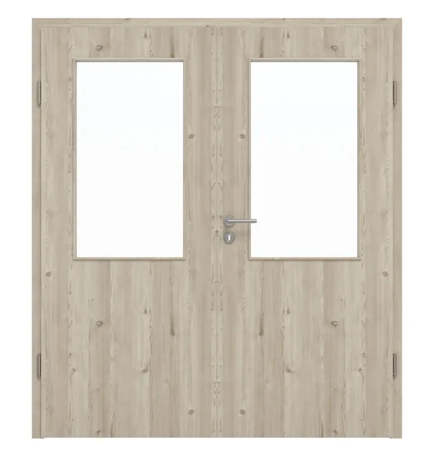 HÖRMANN drzwi dwuskrzydłowe szczotkowany modrzew jasny Duradecor ProLine z przeszkleniem LA 7 z ościeżnicą