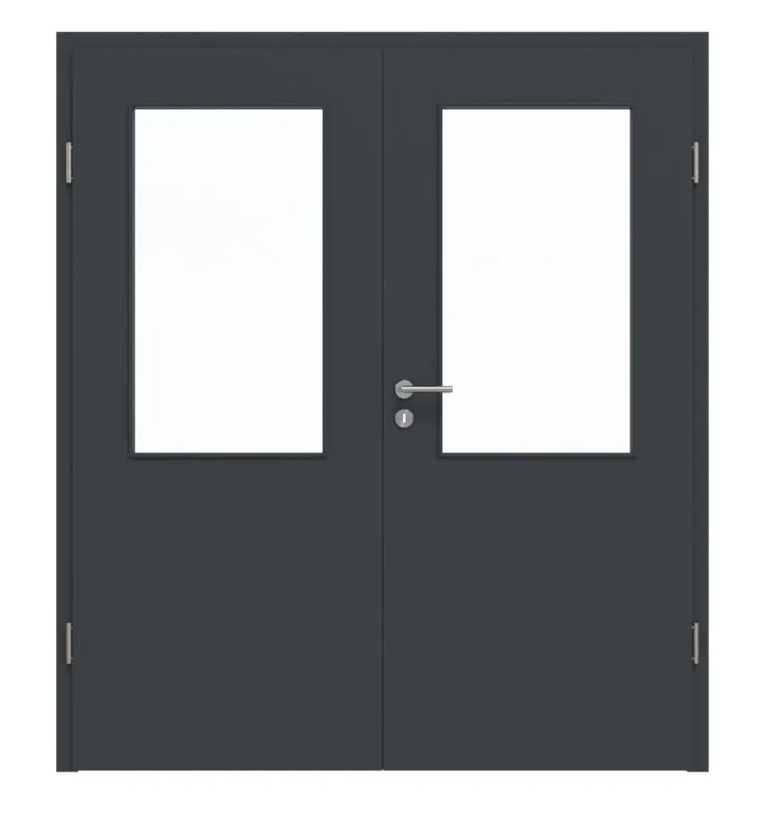 HÖRMANN drzwi dwuskrzydłowe szary antracytowy lakier ProLine z przeszkleniem LA-7 i ościeżnicą